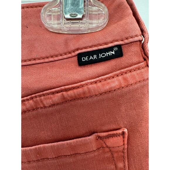 Dear John Womens Denim Mid Rise Boyfriend Shorts Roll Cuff Size 27 Red NWT - Picture 3 of 5